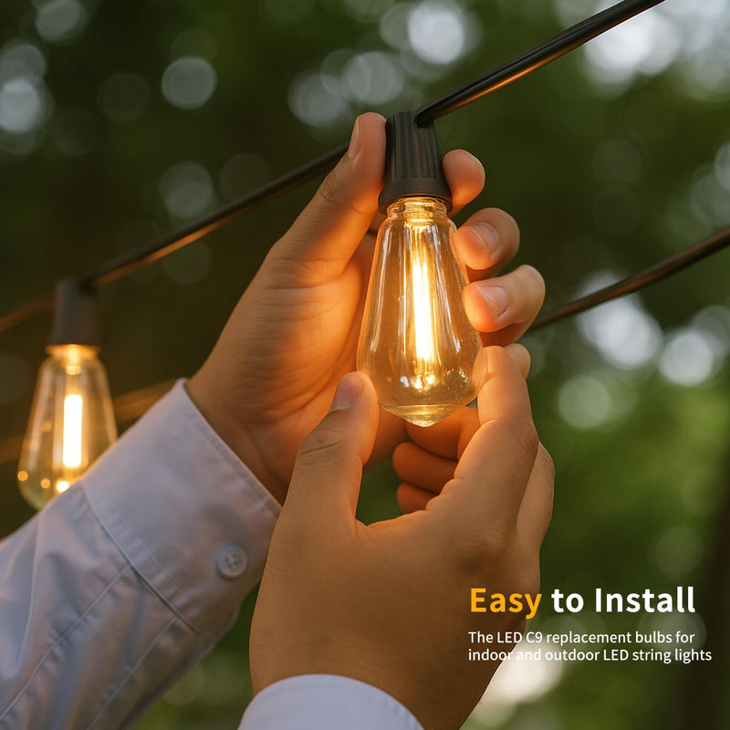 50 Pack ST38 Replacement Light Bulbs, Shatterproof Edison LED Bulbs Fits E12 Candelabra Base, 0.6W Equivalent to 7W Incandescent Bulb, 2700K Warm White Bulbs for Indoor Outdoor Patio String Lights 50pack