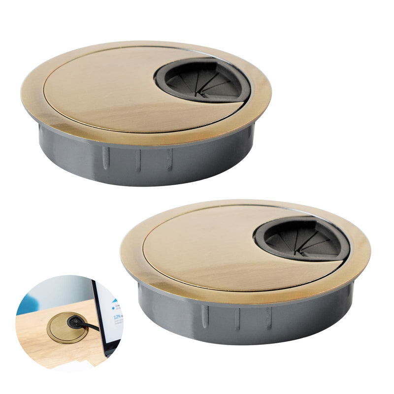 Desk Grommet for Wire Organizer,PC Computer Desk Plastic Grommet Cord, Tidy Cable Hole Cover Organizers,2 Pack (60mm, Gold) 60mm