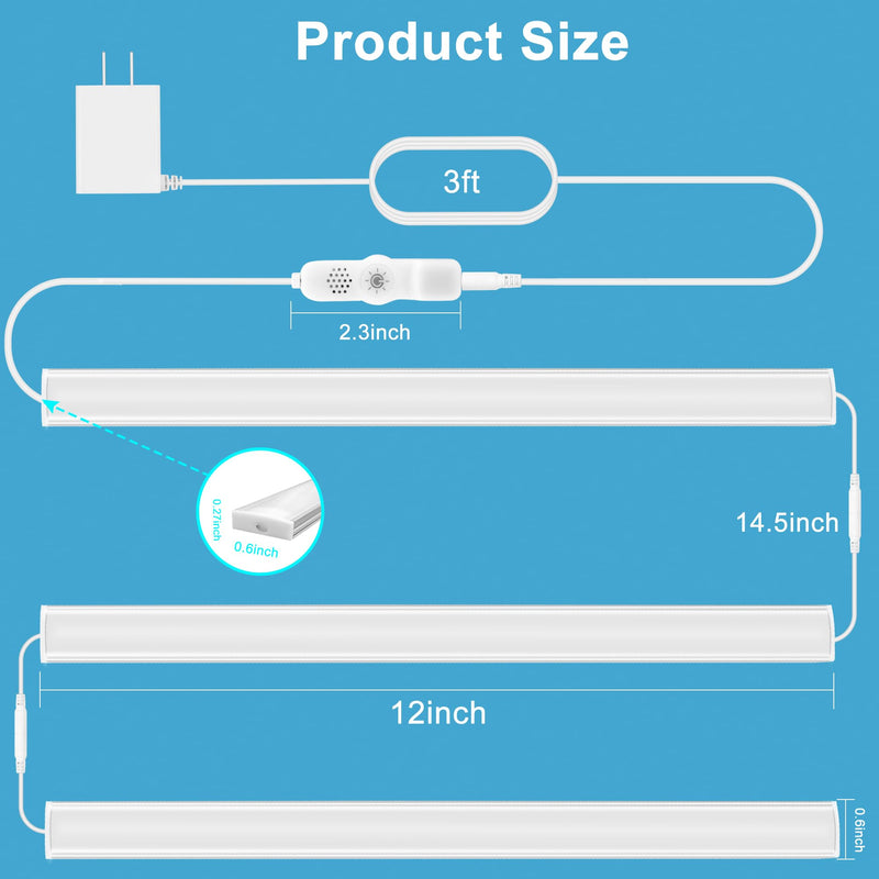 Maylit Under Cabinet Lights Plug in, 3 Pcs 12 Inch Ultra Thin Under Cabinet Lighting, Super Bright Daylight White Under Counter Lights for Kitchen, Dimmable Light for Cabinet, Counter, Workbench, Desk Daylight White (6000K) 3 Pack