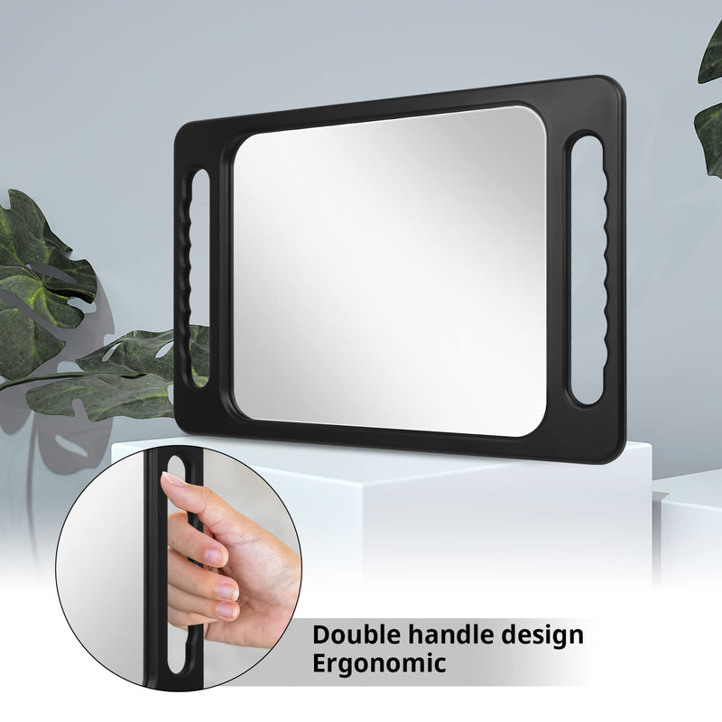 Drop-Proof Hand Mirror with Double Handle, Large Rectangular Hand held Mirror -(16"x10") Largehand Mirrors with Handle for Salons and Beauty Salons, Light Hair(Black) Plastic
