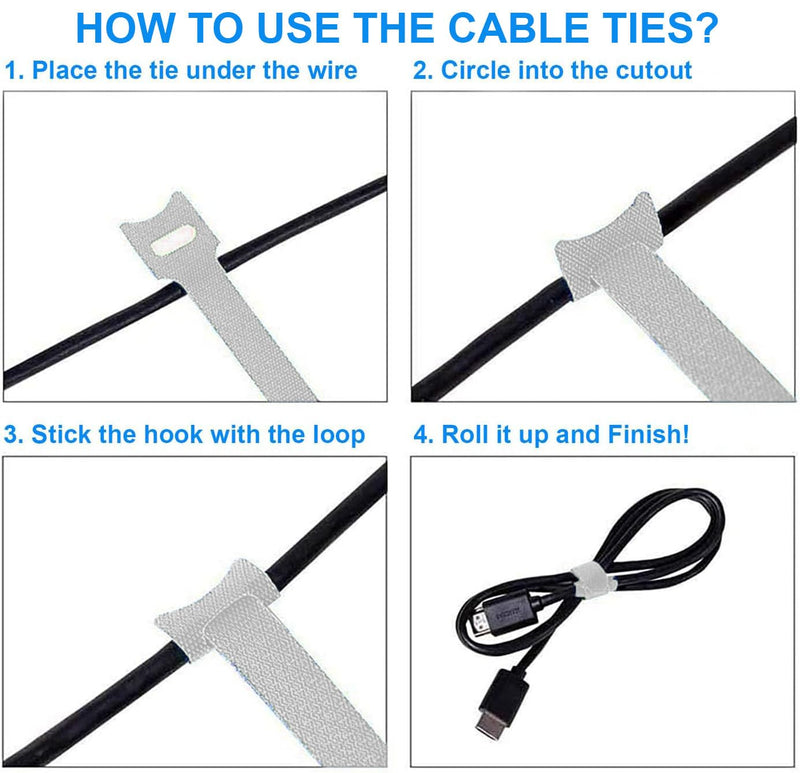 60 PCS 6 Inches Reusable Cable Ties, Wire Ties, Cord Organizer, Cable Organizer, Adjustable Cable Management - White 60