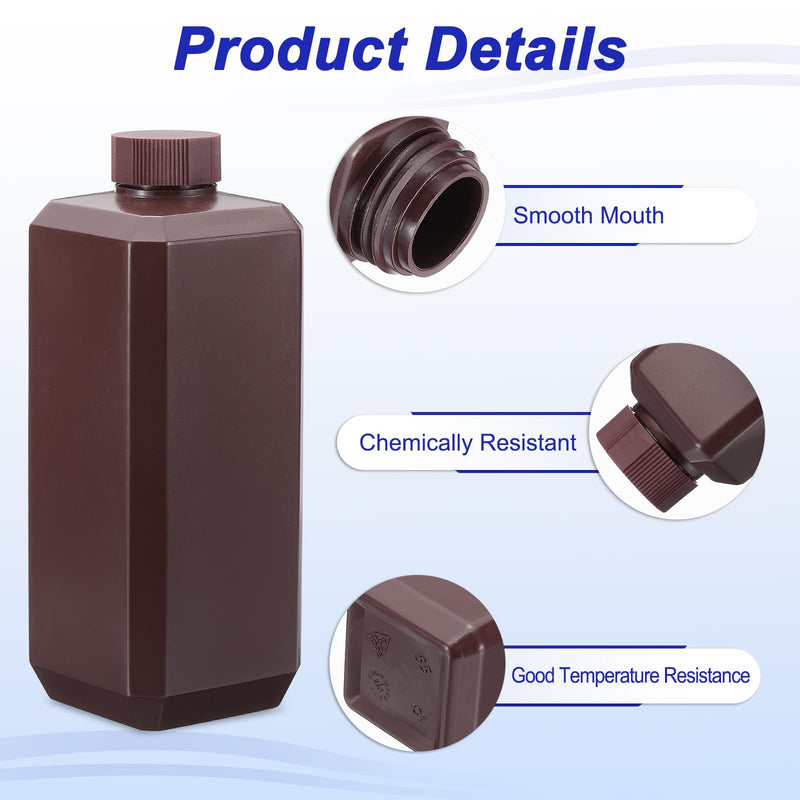 PATIKIL Reagent Bottles, 6 Pcs 500ml HDPE Narrow Mouth Square Sample Storage Container with Inner Ring Cover for Lab Water Reagent Liquids Solid Sample Storage Seal, Light Brown