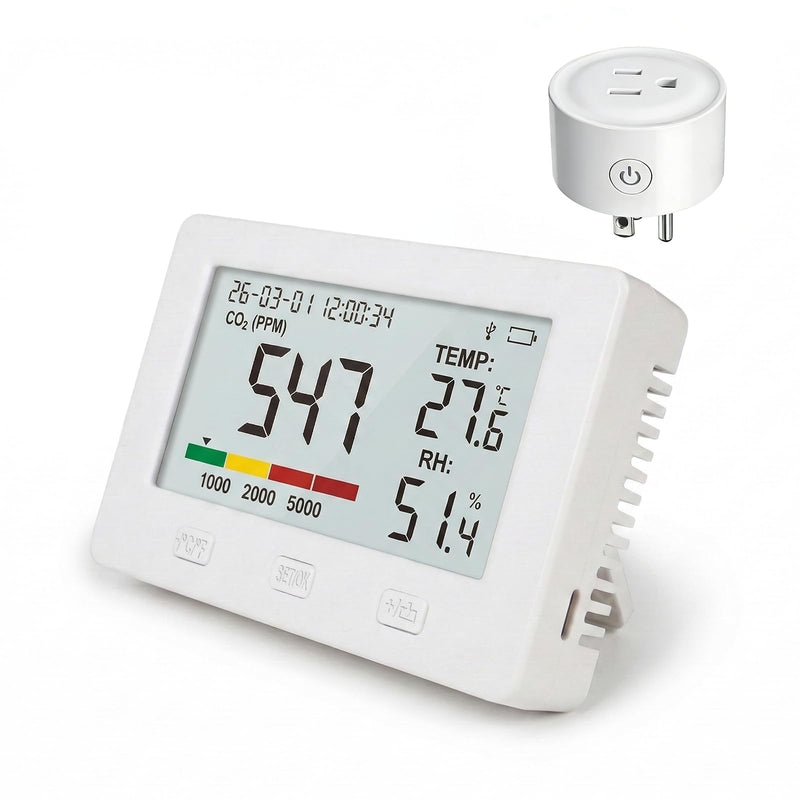 TW22 CO2 Monitor, Indoor Air Quality Meter with Temperature Humidity Monitoring, Over-Limit Prompt Control, Data Logging and USB Export for Home, Office, Room and Grow Farm