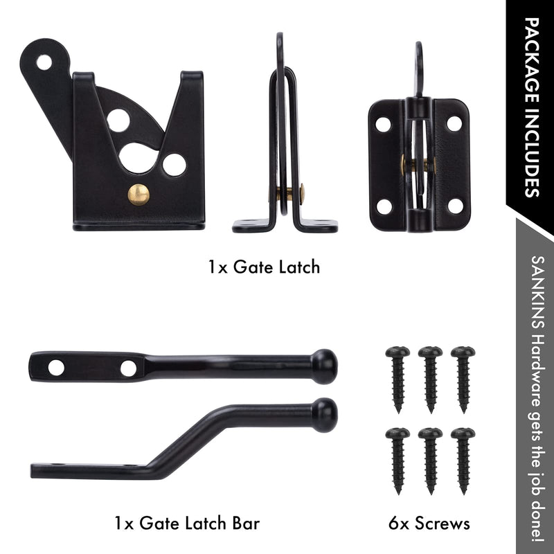 Self Locking Gate Latch Automatic Gravity Lever for Wood Fence Gate, Door Latches, Steel, Black 1 Normal
