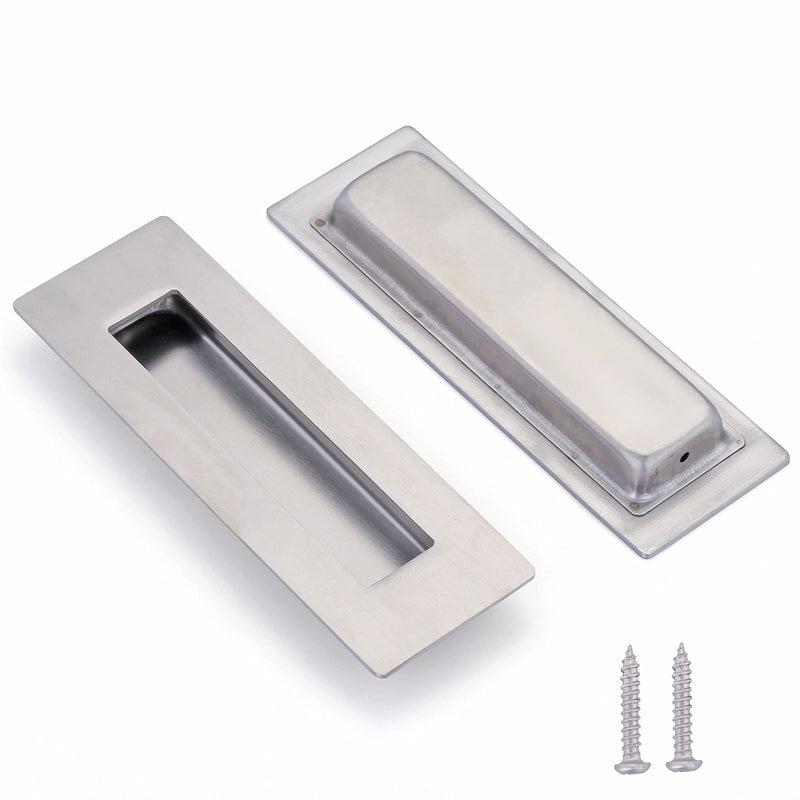 4 Pack Recessed Door Pull Handles with 8 Screws, 6 Inch Rectangular Flat Sliding Door Pulls, Closet Door Finger Pull Handles,Satin Brushed Stainless Steel Pocket Door Handles 6 inch (4 Pack) Silver