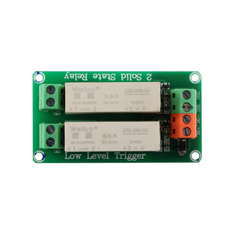 24V 2 Channel Solid State Relay Module, Low Level Trigger, 5A DC Control for Raspberry Pi 2 Channel 24V