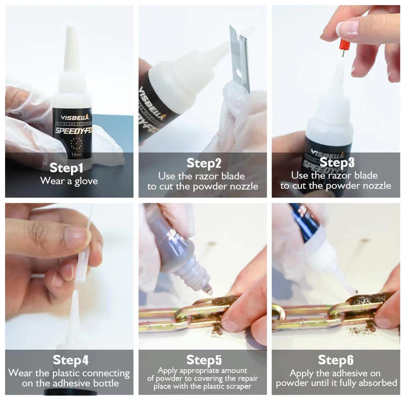 7 Seconds Speedy Fix Strong Instant Adhesive & Filling Powders Reinforcing Waterproof Super Repair Glue Fix for Metal Surfaces & Hard Plastic Products (Black&Grey 9PC) Black&Grey 9PC