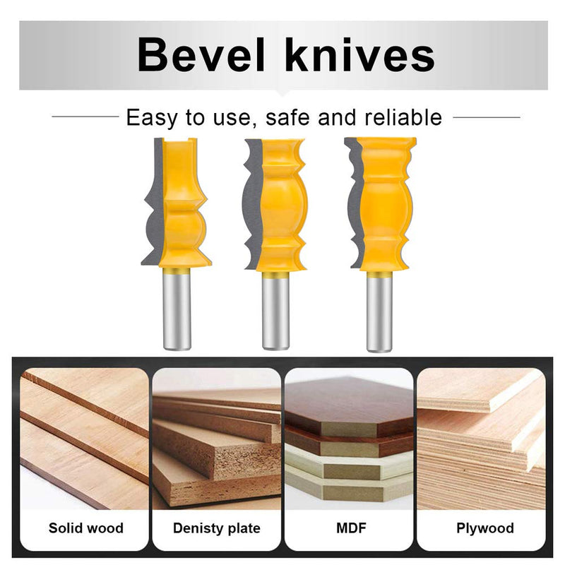 TAIWAIN 3PCS Router Bit Set 1/2 Inch Shank Woodworking Cutter, Router Bits Wood Bearing Milling Door Cabinet Shelf Drawer Cutter Router Bits Sets, Round Edge Cutting Ball Blade Radius (KP1-B) KP1-B