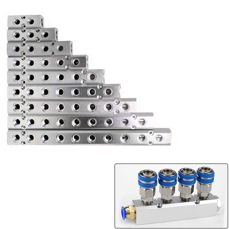 4 Way Pneumatic Manifold Air Distribution Block, G1/2 Supply Port, G1/4-Inch Output Port,Pneumatic Air Compressor Manifold Fitting，Aluminum Alloy，Large Flow （40x40mm） 4 Way 6 Port 40x40mm