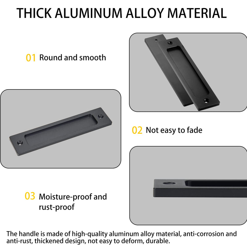 Sliding Barn Door Closet Handles Pulls - 2pcs Finger Flush Aluminum Alloy Pull Handle Rectangular Recessed with Sliding Pocket Door Hardware for Drawers Cabinet Garages (Black, Rectangular) Black