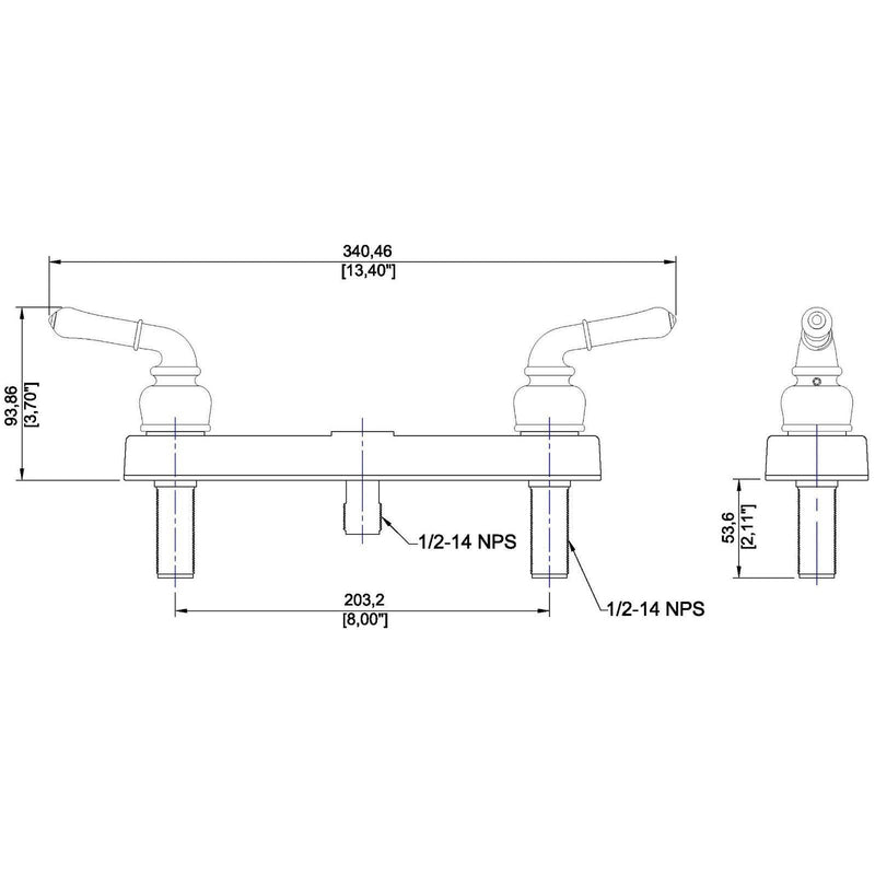 RV/Mobile Home 8 in On-Center Shower Faucet Valve, 2-Handle Wall Mount, Chrome, Non-Metallic, Washerless Cartridges, 3-Hole Install