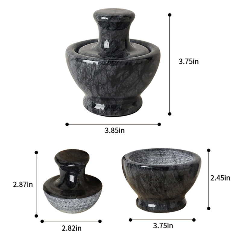 Marble Mortar and Pestle Set for Grinding Herbs Spice Pills Seeds Guacamole Garlic and Ginger Stone Grinder Seasoning Crusher Elegant and Cute Kitchen Tools Black