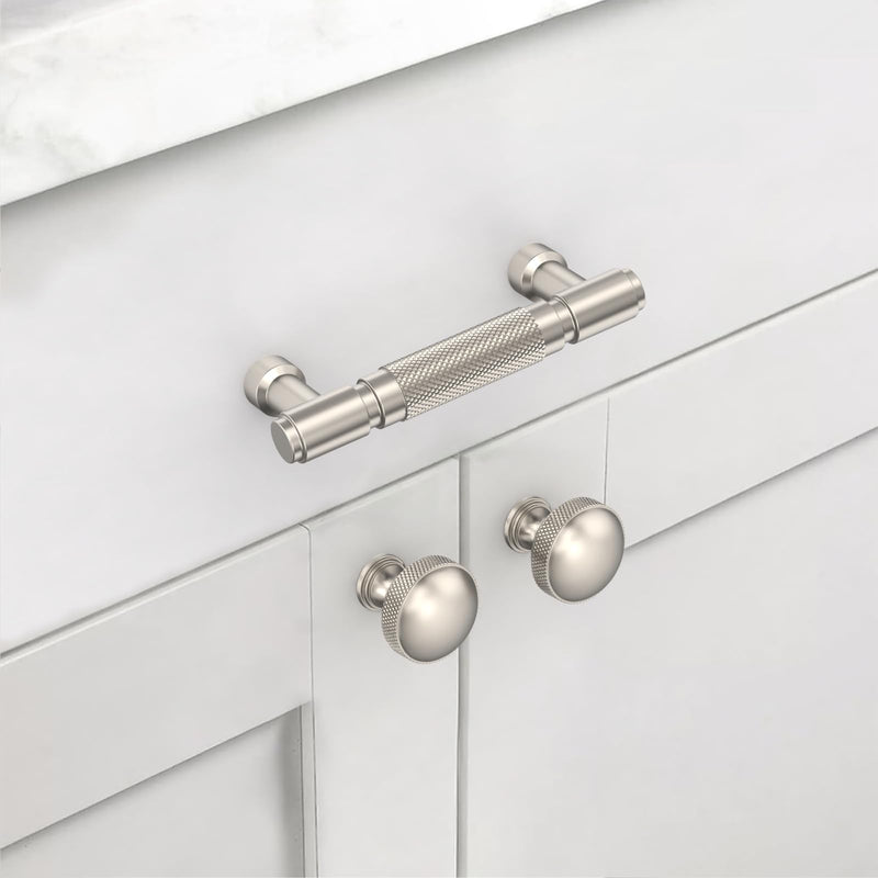 10 Pack 3 Inch(76mm) Cabinet Pull Brushed Satin Nickel knurled Kitchen Cabinets Handles Black Cabinet Hardware for Cupboard Square Kitchen Pulls for Cabinets Drawer Handles 3" Hole Center(76mm) 10 Pack
