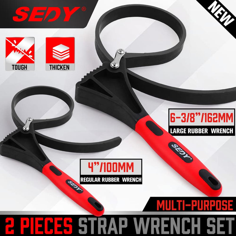Rubber Strap Adjustable Wrench Set - 2-Piece Oil Filter Pipe Jar Opener 4"-6-3/8" Strong Grip Plumbers Universal Spanner Drain Sewer Cap Sink Pliers Nut Shower Head Valve Removal 2-Piece Rubber Strap Adjustable Wrench Set