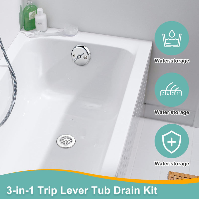 Bathtub Drain Linkage Replacement with Trip Lever Linkage and Faceplate, Strainer Cover, Tub Drain Kit for Trip Lever Bath Tub Waste and Overflow Drain, Chrome