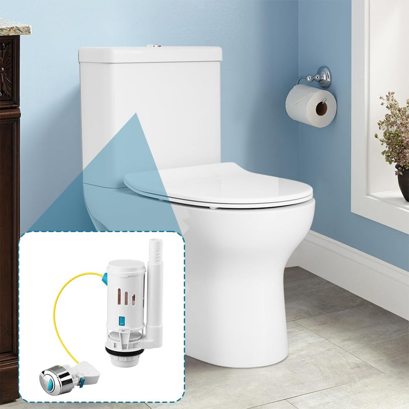 Toilet Dual Flush Valve with Push Button, Toilet Flush System Replacement Adjustable Universal 2" Outlet 280mm Cable Cistern Flush Replacement HK064