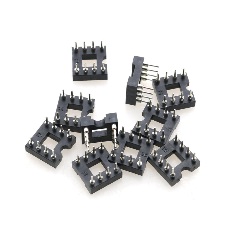 RLECS 10PCS IC Socket Metal 8 Pin Round Hole Solder DIP Inline IC Socket Adapter 2.54mm for PCB Board Good Electronic Components Black