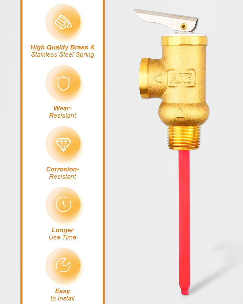 𝗨𝗽𝗴𝗿𝗮𝗱𝗲𝗱 91604 1/2 Inch Relief Valve, Temperature and Pressure Relief Valve Replace for Camco 10423, RV Electric Water Heaters Valve with 4.5" Epoxy-Coated Probe 150PSI 1/2" NPT Connection
