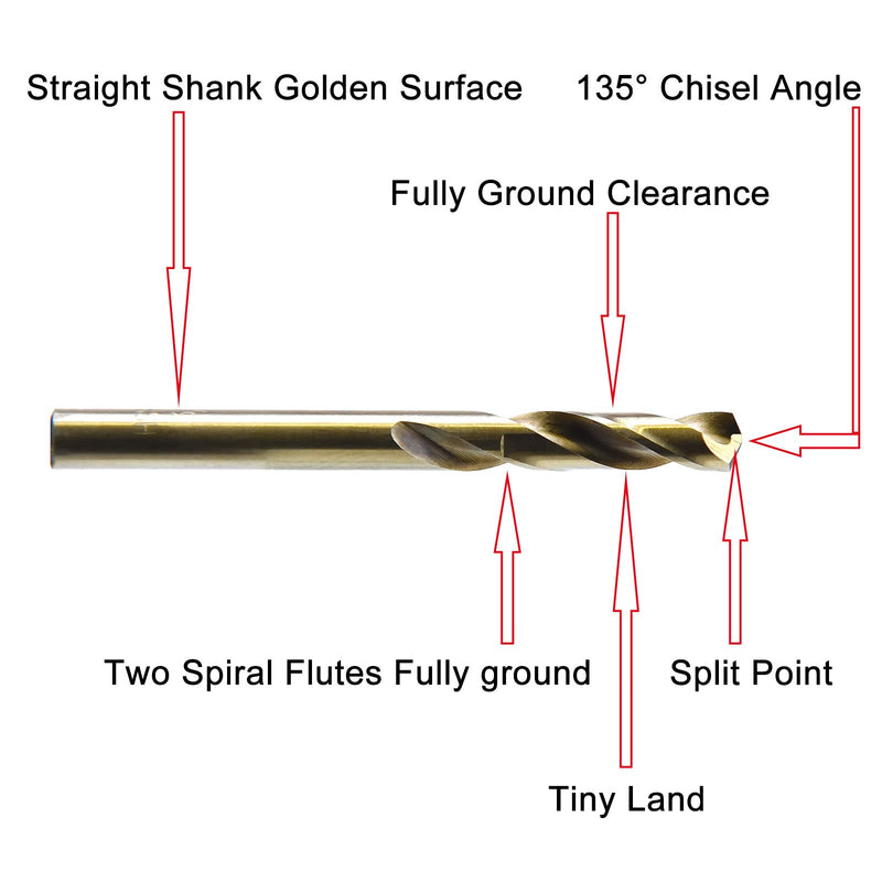 MAXTOOL 9/32" 10PCs Identical Cobalt Screw Machine Drill Bits HSS M42 Stub Drill Bits Short Drills Fully Ground Golden Straight Shank; SMF42G10R18E10