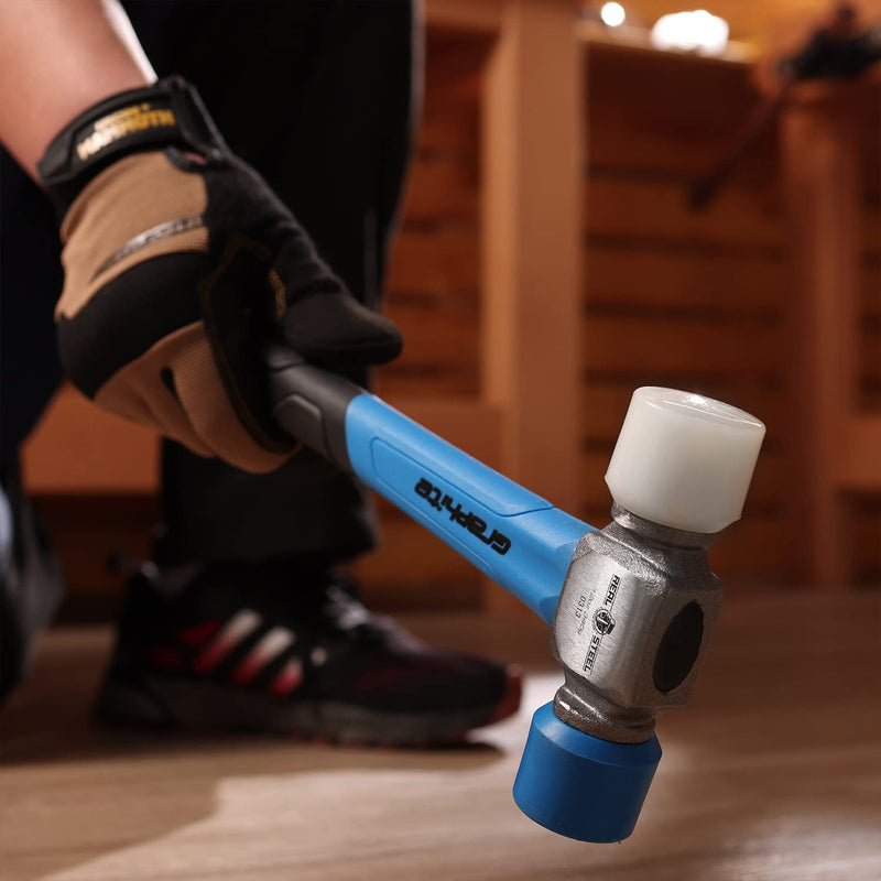 REAL STEEL 12 Oz Rubber Mallet Double Faced Flooring Hammer with Soft/Hard Tips and Graphite Core Handle (0313) Jaceketed Graphite Handle