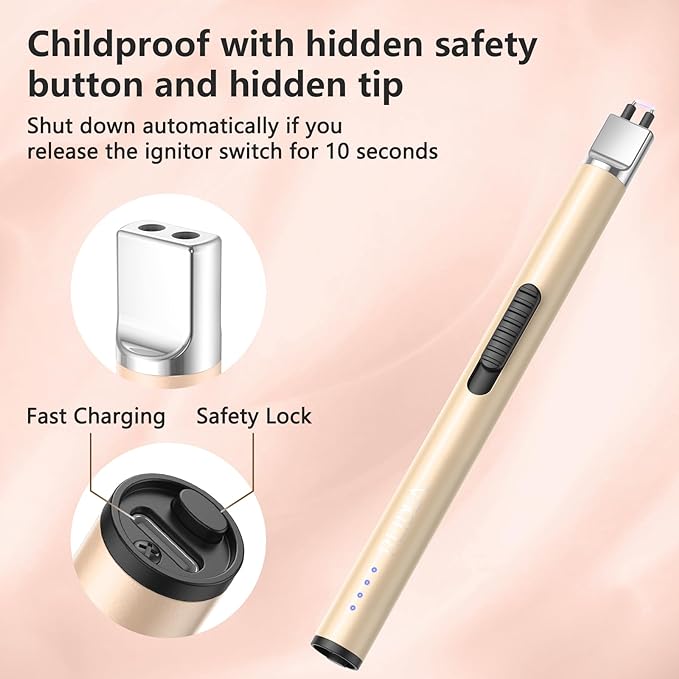 REIDEA Electronic Lighter Candle Lighter Rechargeable Upgrade 2022 Safety Lock USB Lighter with LED Battery Indicator Flameless Windproof Arc Plasma Lighter for Candle Fireworks S4 Pro Rose Gold (Champagne Gold) - NewNest Australia
