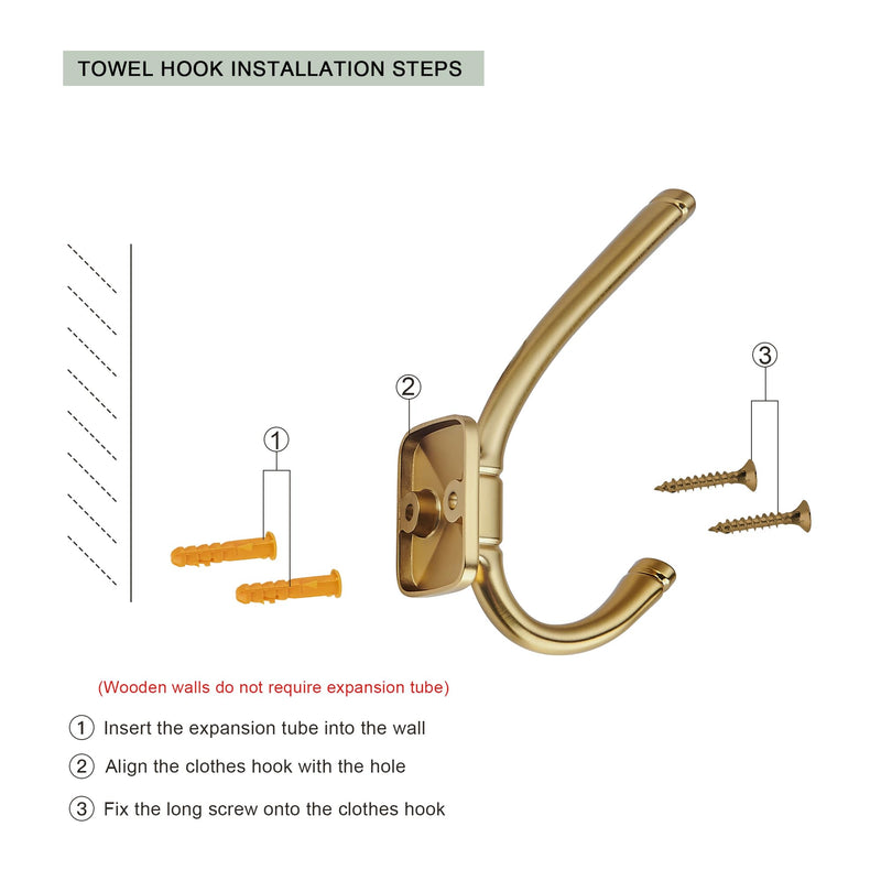 AVICCI 3 Pack Coat Hooks Champagne Bronze Coat Hooks,Heavy Duty Hooks wall Hook for Hanging Towel, for Wardrobe Bathroom Bedroom Furniture Hardware