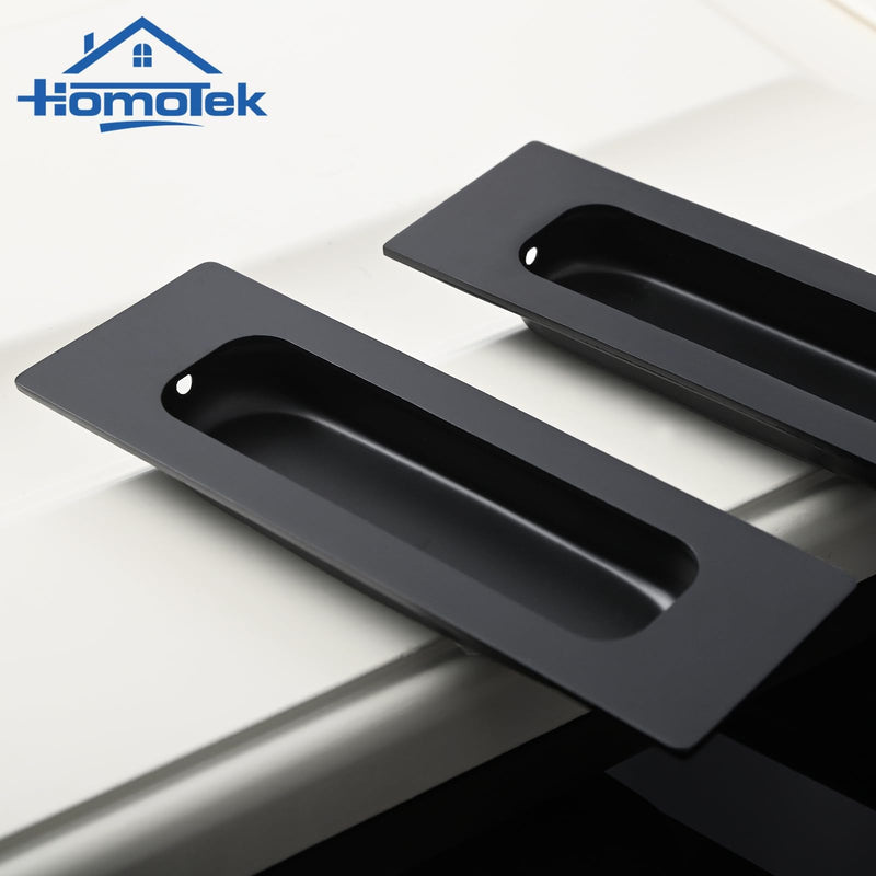 HOMOTEK 4 Pack 120mm Flush Sliding Closet Door Pulls, Recessed Finger Pulls for Sliding Barn Bypass Door Handles, Cabinet Drawer Rectangular Invisible Pull- Small Size 4.75 in, Black Small-12cm 4Pack-Black