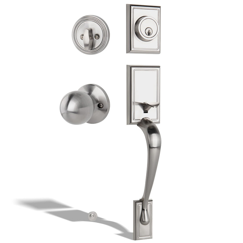 Front Door Handleset with Deadbolt – Satin Nickel Entry Handle Set with Interior Door Knob, Keyed Single Cylinder Lock, Reversible, Fits 1-3/8"–1-3/4" Doors