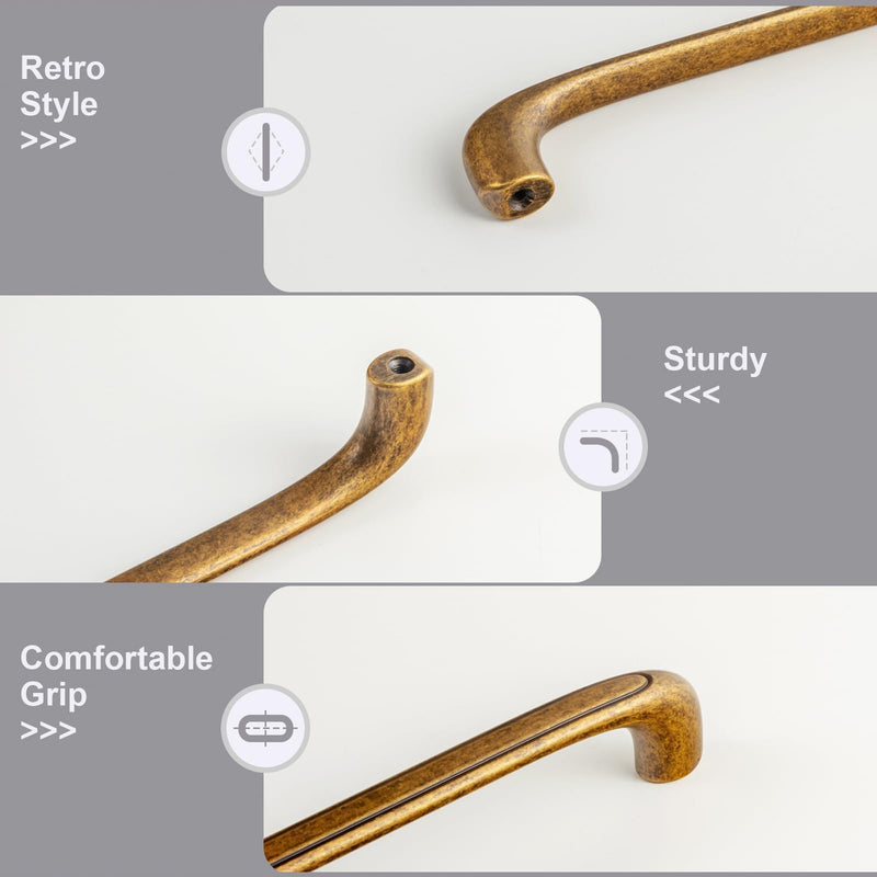 12 Pack Antique Brass Cabinet Pulls 5" Hole Center Drawer Pull | 128mm Solid Zinc Alloy Cabinet Handles, Vintage Cupboard Hardware, For Dressers, Drawers, Kitchen, Vanity, Furniture, Closet 5 Inch Hole Center