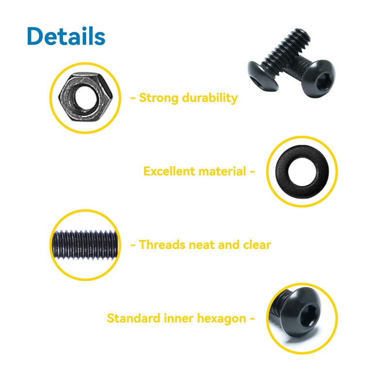460Pcs M3*6/8/10/12/16/20/25mm, Button Head Socket Cap M3 Screws Bolts and Nuts Assortment Kit with 1 Hex Wrench, Black Zinc Plated, 8.8 Grade Alloy Steel M3 460Pcs 6mm-25mm