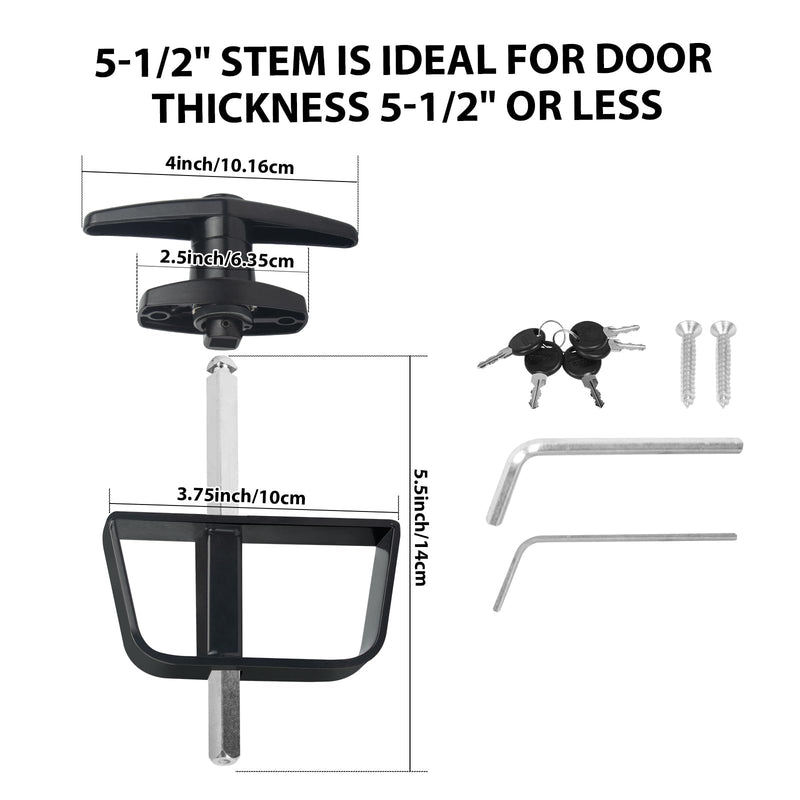 Shed Door Latch T-Handle Lock Kit with 5 Keys,BTEOBFY 5-1/2" Stem Storage Barn Shed Door Hardware Lock Set for Playhouses, Chicken Coops,Camper (Black) 5.5 inch Black