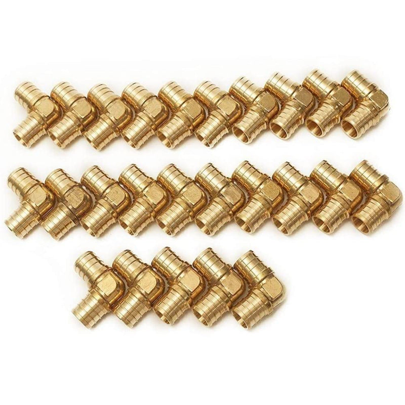 1/2 Inch PEX 90 Degree Elbow Connector Fitting Crimp Brass for PEX Pipe Tubing, No Lead 5 in Pack