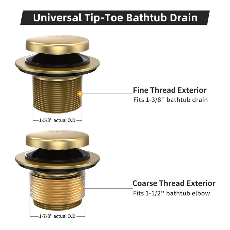 All Metal Tip-Toe Bathtub Drain Kit with Two-Hole Overflow Faceplate and Universal Fine/Coarse Thread Assembly, Bath Tub Drain Kit fits All Bathtub -Brushed Gold Brushed Gold