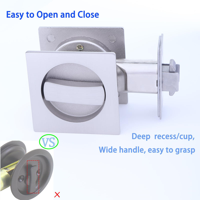 Dontay Pocket Door Passage Lock,Double Sided Rotation Privacy Lock with Large Lever,No Key Flush Mount Latch,Fits Bed&Bath Room Doors Thickness 1-3/8 to 2-3/16 inch(Brushed Nickel,1) Brushed Nickel