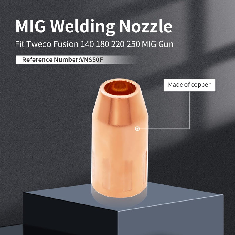 VNS50F Flush Nozzle 1/2in Fixed Threaded for Tweco Fusion 140 180 MIG Gun | 5pcs Velocity Nozzles Replacement Compatible with Tweco Fusion 220 250 MIG Gun VNS50F Series