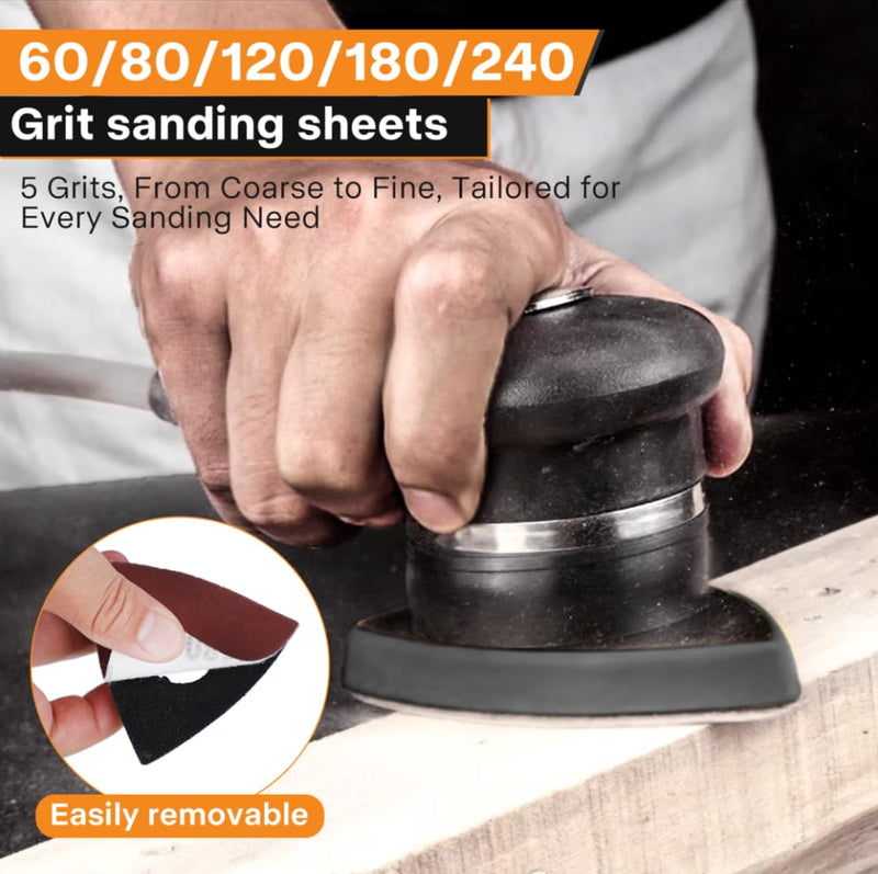 104pcs Oscillating Tool Sanding Pad, Detachable Rigid Multitool Sandpaper, Include Triangle & Finger Sanding, 60/80/120/180/240 Grit Sandpaper with High-Velour Backing Detail Sanding Pads Kit