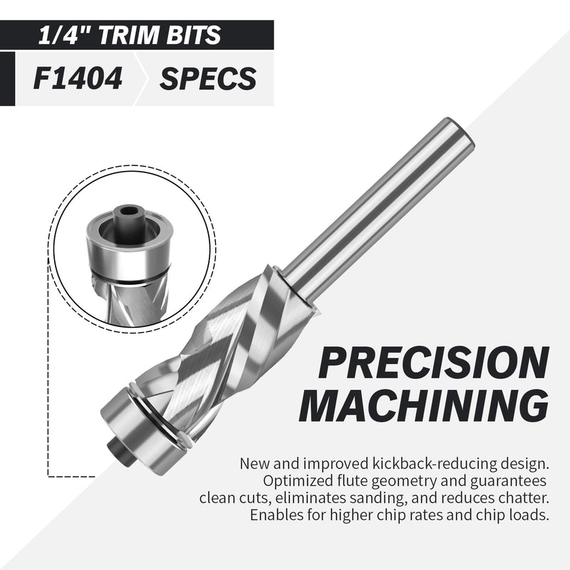 ZahyoX Monster Compression Flush Trim Router Bit with Bottom Bearing, 1/2" Cutting Dia, 1/4" Shank, 1" Cutting Length, 2-5/8" Overall Length