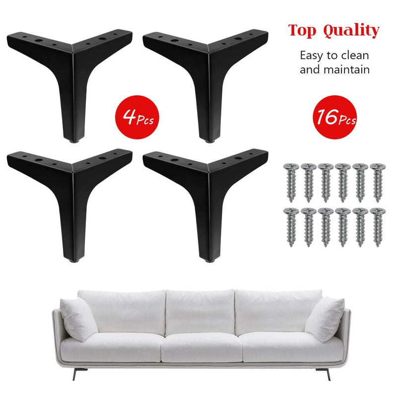 4pcs 6 Inch Furniture Legs, Modern Style Furniture Sofa Legs Metal Matte Black Triangle Feet for Table Cupboard Sofa Couch Chair 6" / 15cm, 4 Pcs
