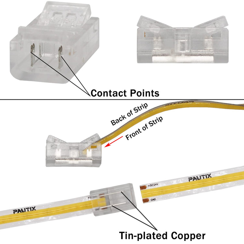 PAUTIX 8mm Connectors for 2-Pin COB LED Strip Lights,4pcs Transparent Gapless Connectors,4pcs Dual End,1pc Single to DC Female Plug 7.9in Extension Wire,2pcs L-shaped Connectors,1pc T-shaped Connector 8mm Cob Connectors/Upgraded Set