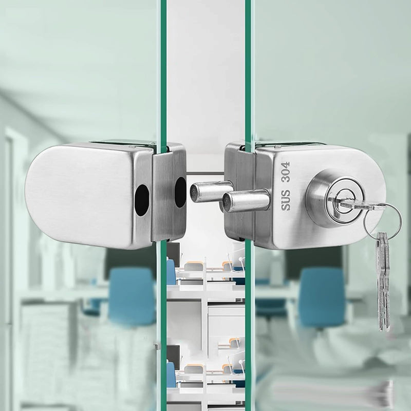 Fits on 1/2" Glass,10 mm -12 mm, Glass Door Lock, Stainless Steel Double Bolts Swing Push Sliding Access Control Office Glass Door Lock with 4 Keys (103-A) 103-A