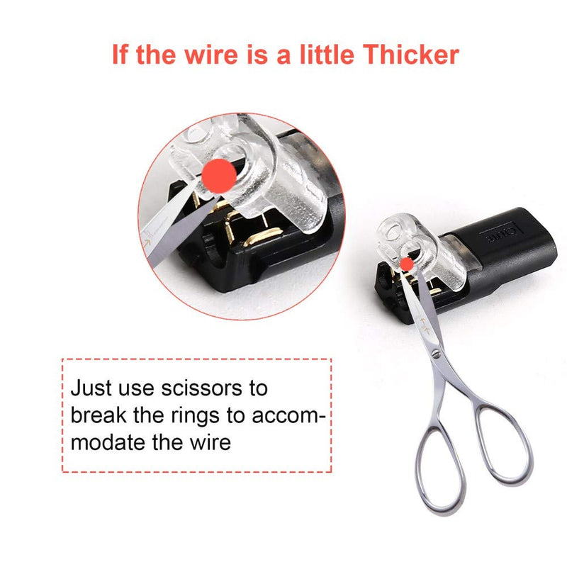 Pluggable LED Wire Connectors, TYUMEN 12pcs 2 Pin 2 Way Universal Compact Wire Terminals, No Wire-Stripping Required, Toolless Spring Wire Connectors, Quick Splice Wire Wiring Connector for AWG 20-24