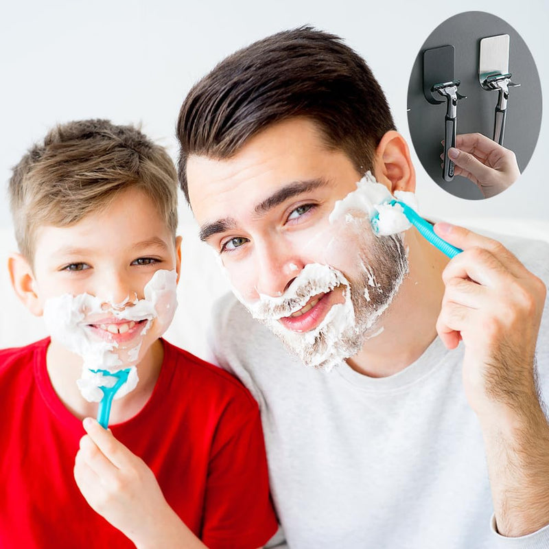 Waterproof Razor Holder Shaver Hook for Shower,Self Adhesive Hooks Stainless Steel Heavy Duty Storage Hook,Shower Hook for Razor,Wall Hook for Plug Robe Towel Bathrobe Coat for Kitchen Bathroom 2 Pack Black - NewNest Australia