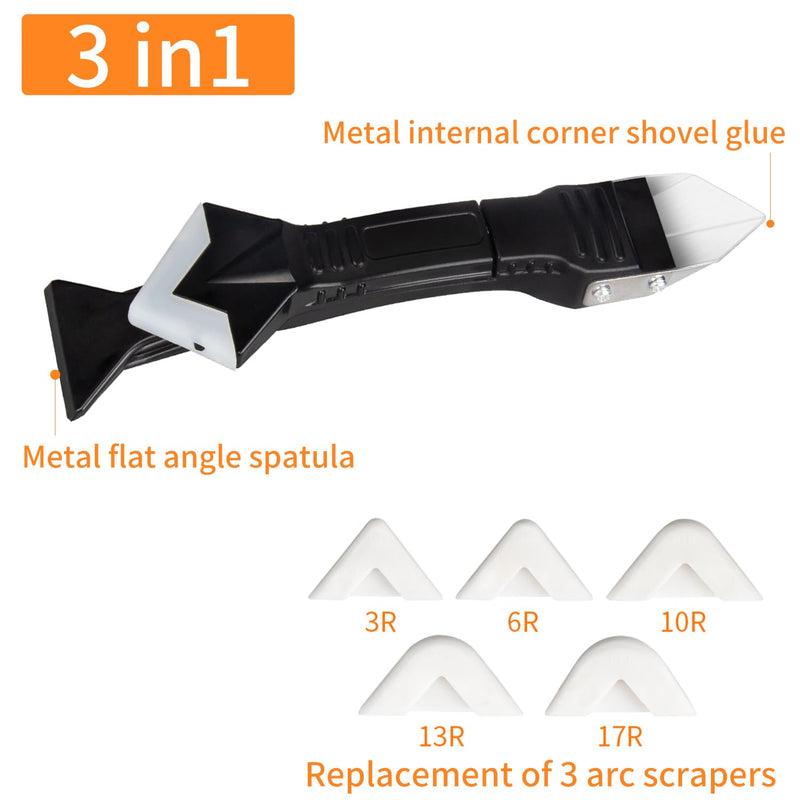 Silicone Caulking Tool, 3 in 1 Silicone Remover Multi Tool, Glazing Compound Finishing Tool, Caulk Remover Tool, Grout Scraper Kit for Bathroom, Kitchen, Floor, Window, Sink Joint, Frames Seal 3 in 1 Tool(1 sets)