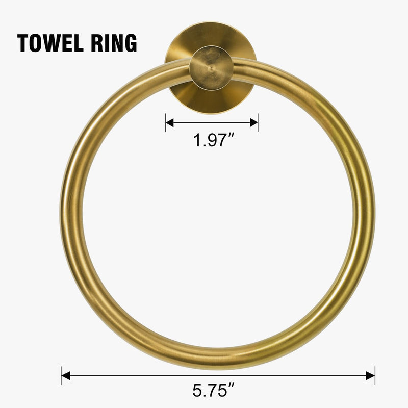 2 Pack #304 Stainless Steel Towel Ring,Round Design,Brushed Gold Color Brushed Gold 6.9 Inches 2