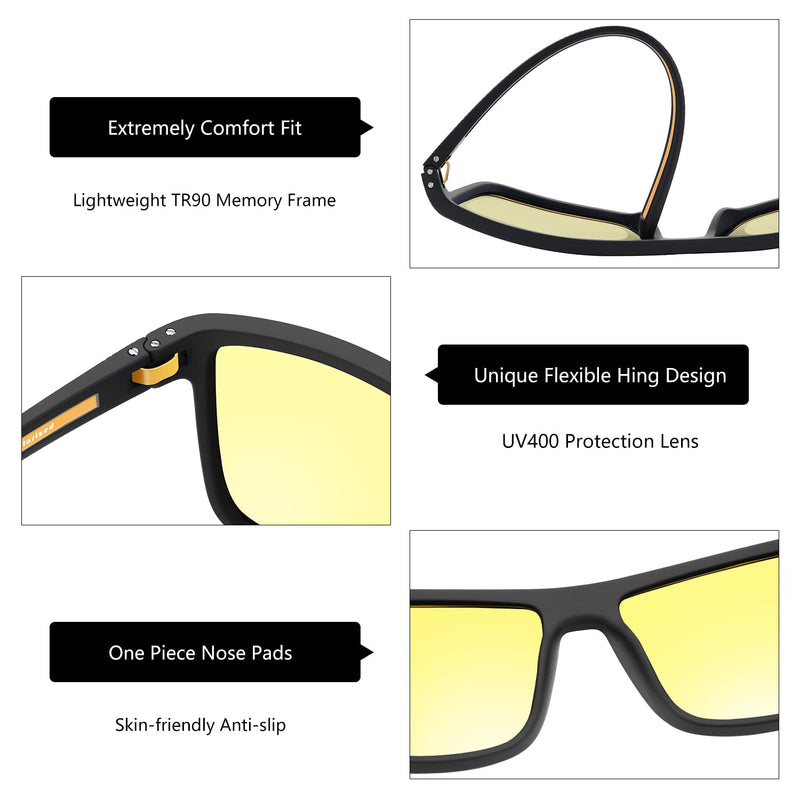 ZENOTTIC Polarized Sunglasses for Men Lightweight TR90 Frame UV400 Protection Square Sun Glasses C09 Black Frame / Night Driving Glasses