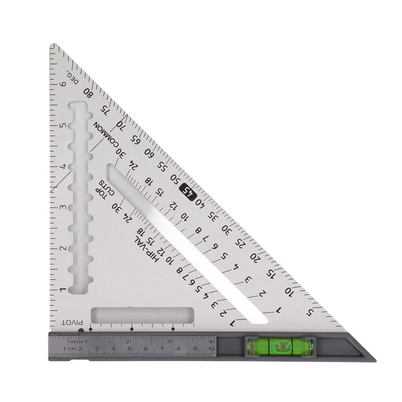 7 Inch Rafter Square with Level Aluminum Alloy Detachable Triangle Square Ruler for Woodworking (Silver) Silver