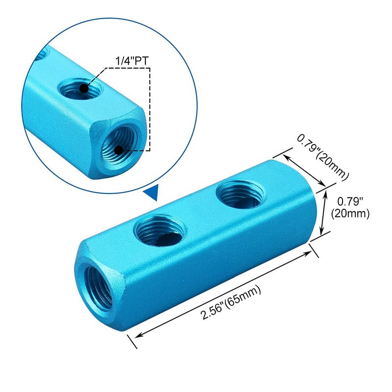 Baomain Manifold Block Pneumatic 2 Way 5 Port 1/4" PT Threaded Ports Quick Connect Air Hose Inline