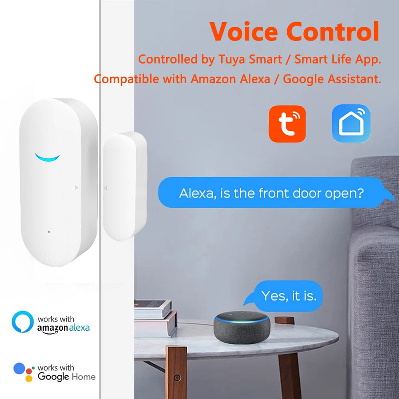 Smart Door Sensor Alarm Wireless, WiFi Door Window Detector with 8 Batteries, Smart Linkage Window Door Contact Sensor for Home Security Compatible with Alexa/Google Assistant, No Hub Required, 4 Pack