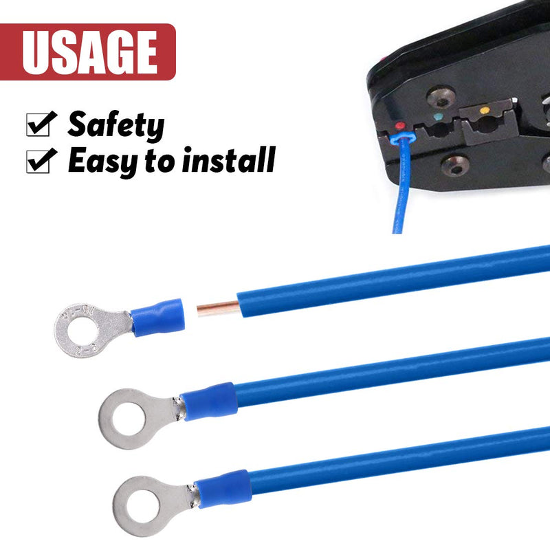 Hilitchi 100Pcs 16-14AWG Insulated Terminals Ring Electrical Wire Crimp Connectors (Blue, M6)
