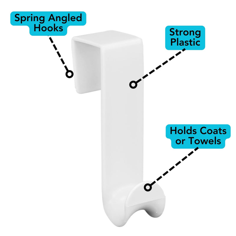 Iconikal Over-Door Plastic Valet Hook Set, White, 6-Pack for Coats Towels